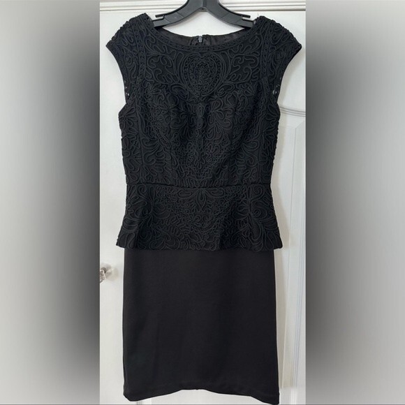 Sue Wong Cap Sleeve Bateau Neck Cocktail Dress in Black Sz 4 - Picture 2 of 6